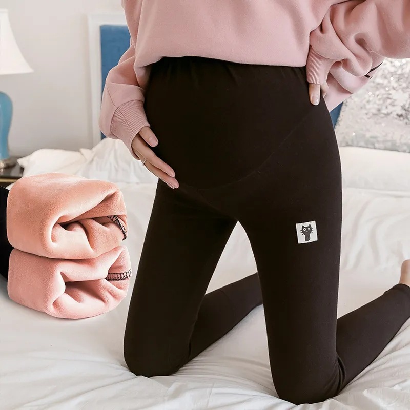 Ropa de maternidad Otoño e Invierno forro polar caliente cintura alta vientre apoyo pantalones primavera y verano leggings delgados no-invertido terciopelo exterior desgaste estiramiento image 8