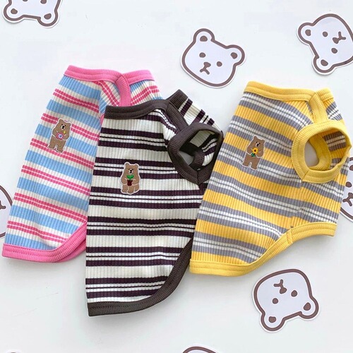 Summer thin striped bear knitted vest Teddy Bichon dog clothes small and medium-sized dog pet cat clothing