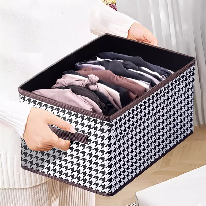 Foldable Clothes Houndstooth Storage Box Wardrobe Pants Finishing Box Fabric Layered Folding Storage Frame Storage Factory