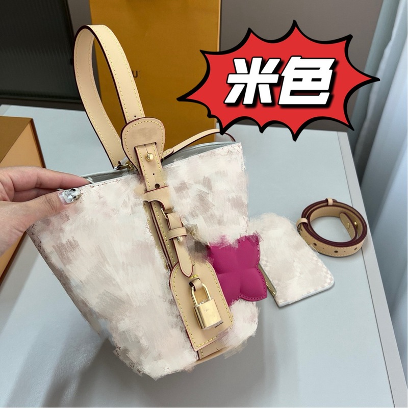 外贸货源新款水彩渐变紫水桶包 全皮腋下手提斜挎女包大容量老花|undefined