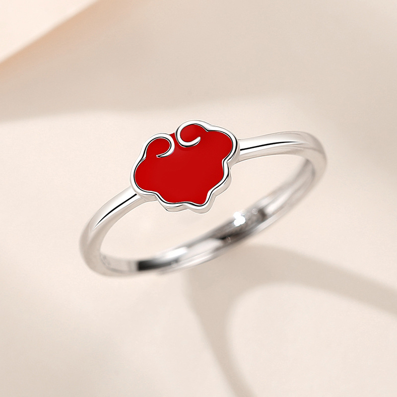 S925 plata esterlina Ruyi bloqueo anillo femenino retro nuevo estilo nacional anillo femenino rojo suerte nube abierto Ajustable dieta anillo de dedo