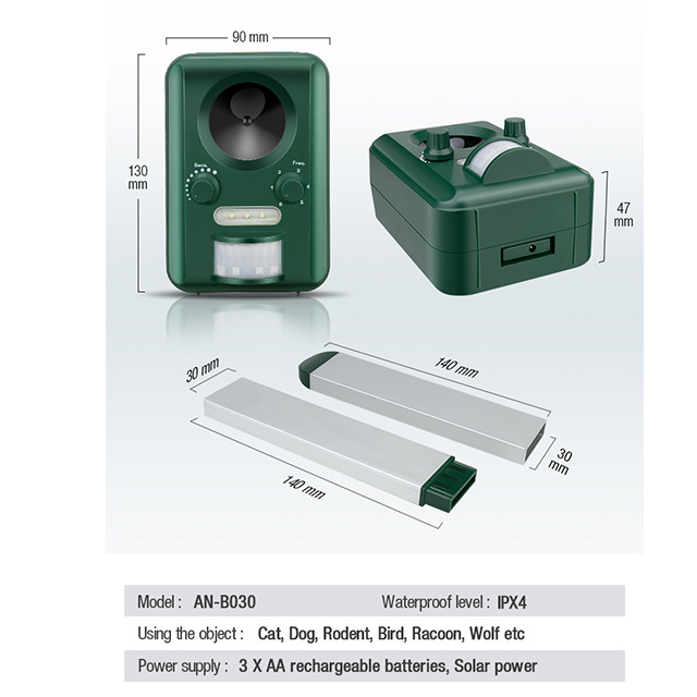 奥讯户外太阳能供电超声波闪光动物驱赶器驱猫驱狗驱鸟无害无污染