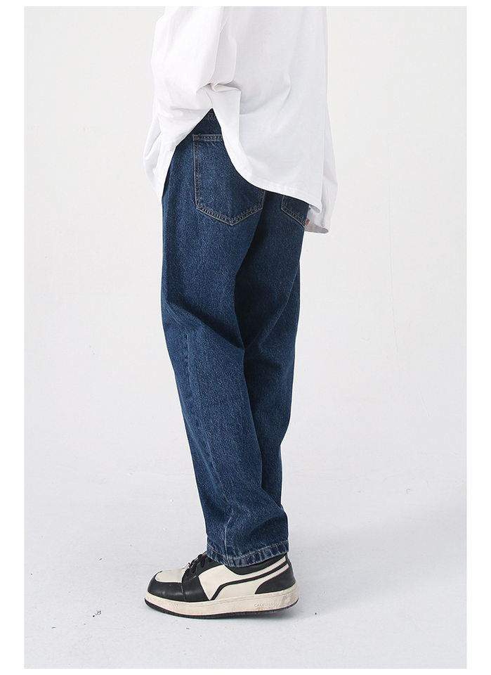 Quần jean nam ống thẳng lửng 9 tấc dáng rộng giặt wash phong cách Hàn Quốc — Màu đen, Denim xanh, Xanh lam đậm, Đen Xám chi tiết 20