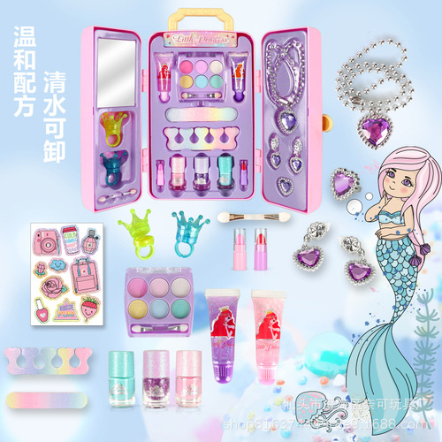 Cross-border children's cosmetics toys girls play house makeup eye shadow nail polish storage trolley case suitcase
