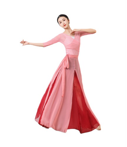 Chinese classical dance attire 720-degree flowing semi-body skirt with double-layered large swing dress set, ethnic-style stage performance costume