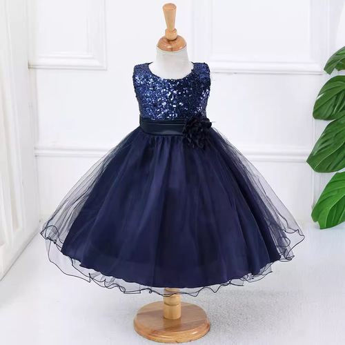 Children's formal dress, big kid mesh bell-bottom dress, children's dress for girls, holiday performance dress