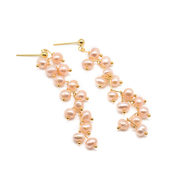 Aretes de perlas de agua dulce natural verano versátil frillantes retro pendientes de aretes lujosos ligeros s925 pendientes de aguja de plata para mujeres