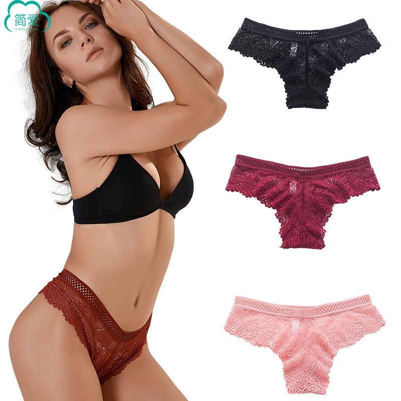 Cross-border foreign trade bikini lace thong women's temptation sexy girls' underwear with empty lace ladies briefs