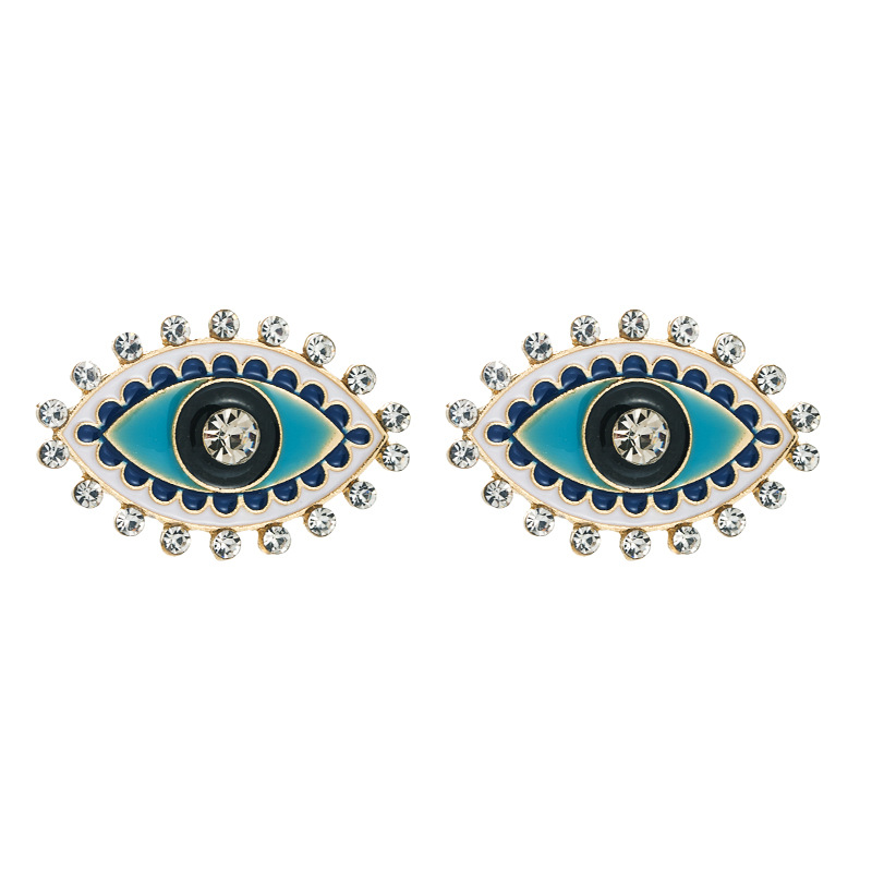 Alloy Diamond Devil's Eye Earrings Colorful Eye Ear Studs Wholesale display picture 7