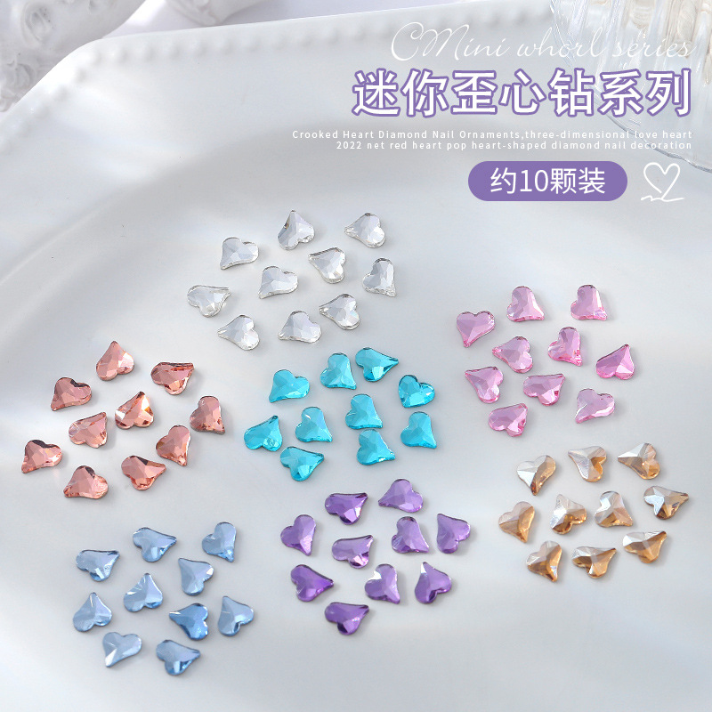 Arte de uñas Crooked Heart Diamond Flat Crystal Love Diamond Mini tamaño pequeño diamante de color mágico Super Flash diamante plano 10 piezas tienda mixta image 3