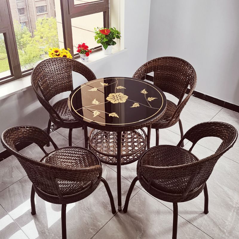 인기 모델 : 원형 프린트 유리 70개 + 회전의자 4개 [커피색] 쿠션 포함