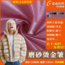 20D锦纶磨砂金丝皱防风防水布料 金属皱烫金PU高档羽绒服风衣面料