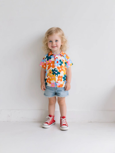 Summer Women's Children's Casual Fashion Multi-color Printed Thin Short-sleeve Shirts Wholesale