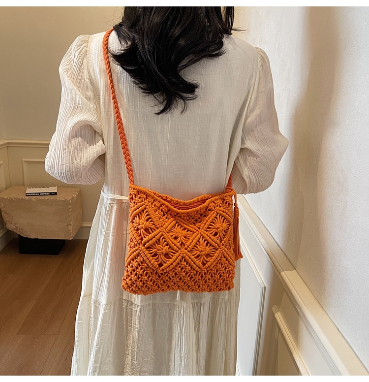 177g Weight Polyester Cotton Lining Material Weave, Hollow Fashion Element Zipper Closure Type Single Shoulder Strap Strap Type Shoulder Bag Bags Type Casual Occasion cotton rope Material Solid Color Pattern All Seasons Season Women's Gender Vacation Style Square Shape Women's Cotton Rope Solid Color Vacation Weave Hollow Square Zipper Shoulder Bag 15