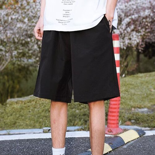 Japanese minimalist solid color work shorts for men, summer basic new loose casual five-hole pants trendy