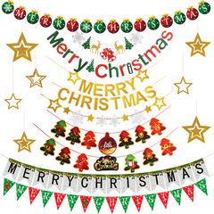 メーカー直供クリスマス装飾用品漫画拉旗クリスマスシーン配置紙吊り旗子クロスボーダー卸売り