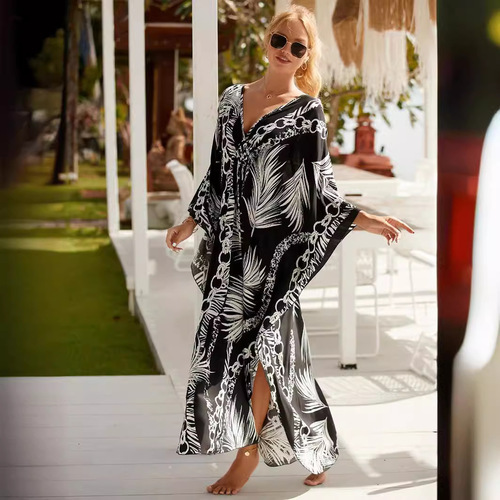 Plus-size women's zebra print middle weave extra large beach poncho dress for vacation
