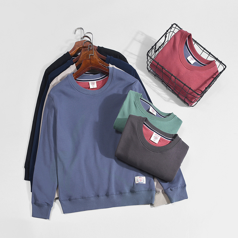 330G terry cotton spring and autumn sweater men's solid color round neck loose American fashion sweater pullover long sleeve autumn garment 330G terry cotton spring and autumn sweater men's solid color round neck loose American fashion sweater pullover long sleeve autumn garment