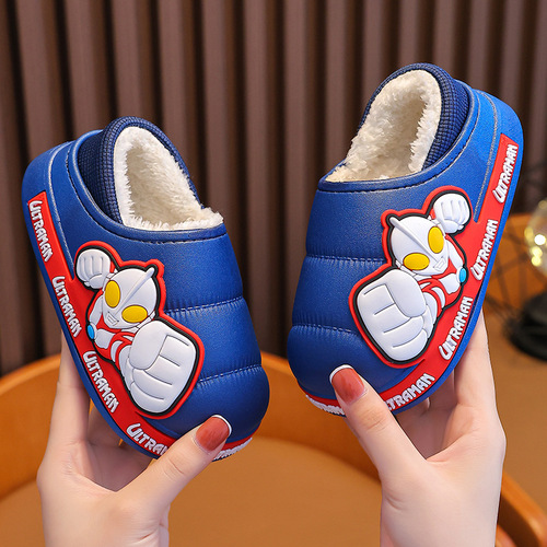 Ultraman winter children's bag-heeled cotton shoes for boys and girls waterproof outer wear for large, medium and small children warm baby cotton slippers