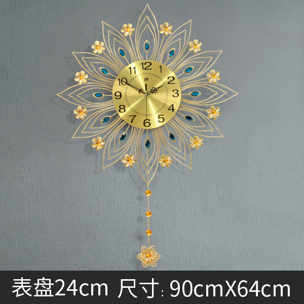 Reloj de lujo ligero de estilo europeo, reloj de pared, sala de estar, sensación de alta gama, decoración del hogar, reloj de pavo real, pared, estilo explosivo transfronterizo de Amazon