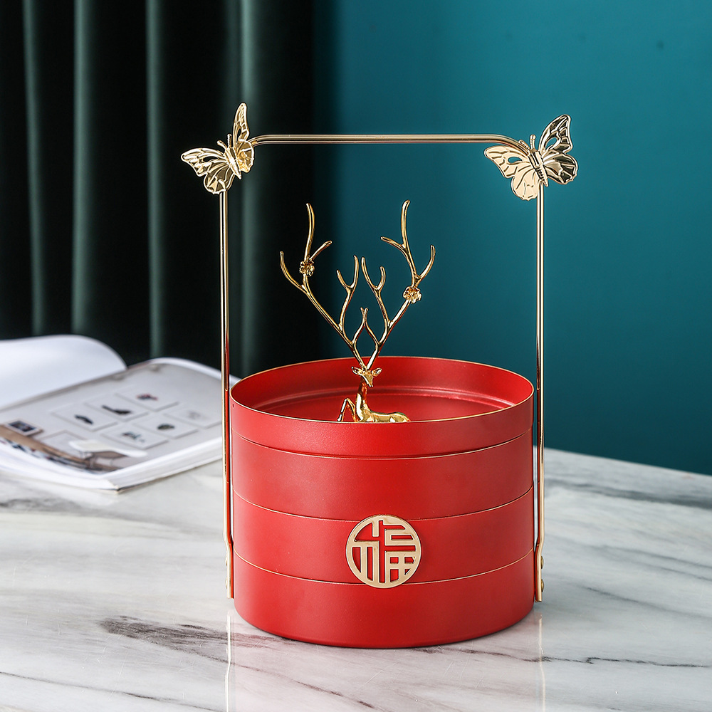 Hogar sala de estar Luz de lujo doble capa compartimiento giratorio fruta seca snack fruta placa té Mesa creativa boda dulces caja de almacenamiento