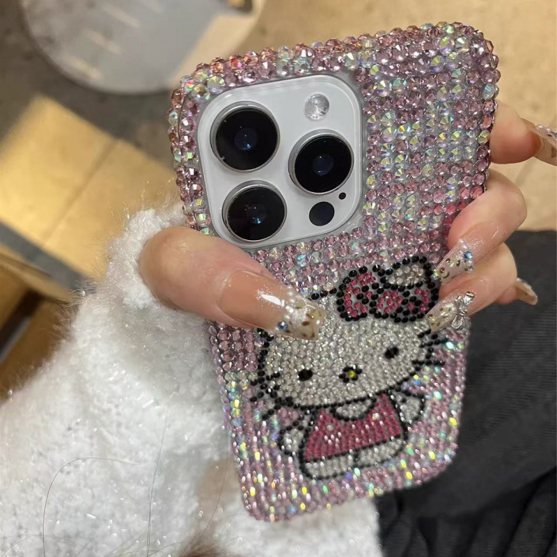 Full Diamond Kt Cat Suitable for Apple 17Pro Mobile Phone Case Iphone16Max Cartoon 15 Cute 14 Glitter Protective Cover Full Diamond Kt Cat Suitable for Apple 17Pro Mobile Phone Case Iphone16Max Cartoon 15 Cute 14 Glitter Protective Cover