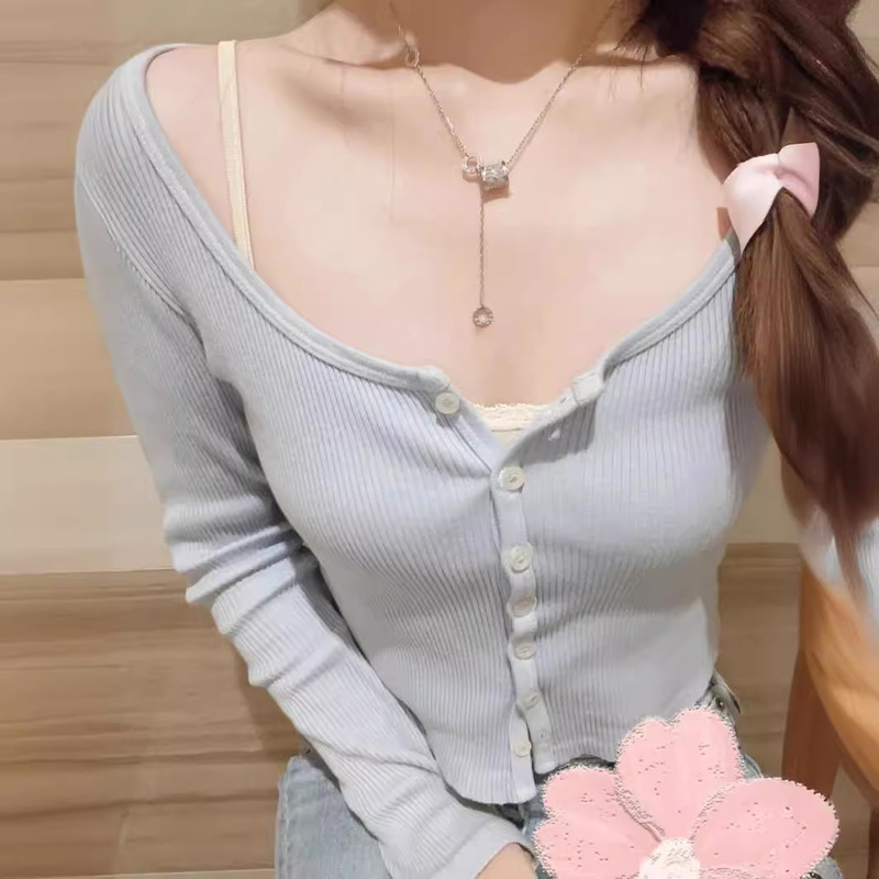 Bm Sweet Baby Blue Short Ribbed Knit Cardigan Jacket for Women, Slim Fit Thin Sun Protection Knit Top for Women in Summer