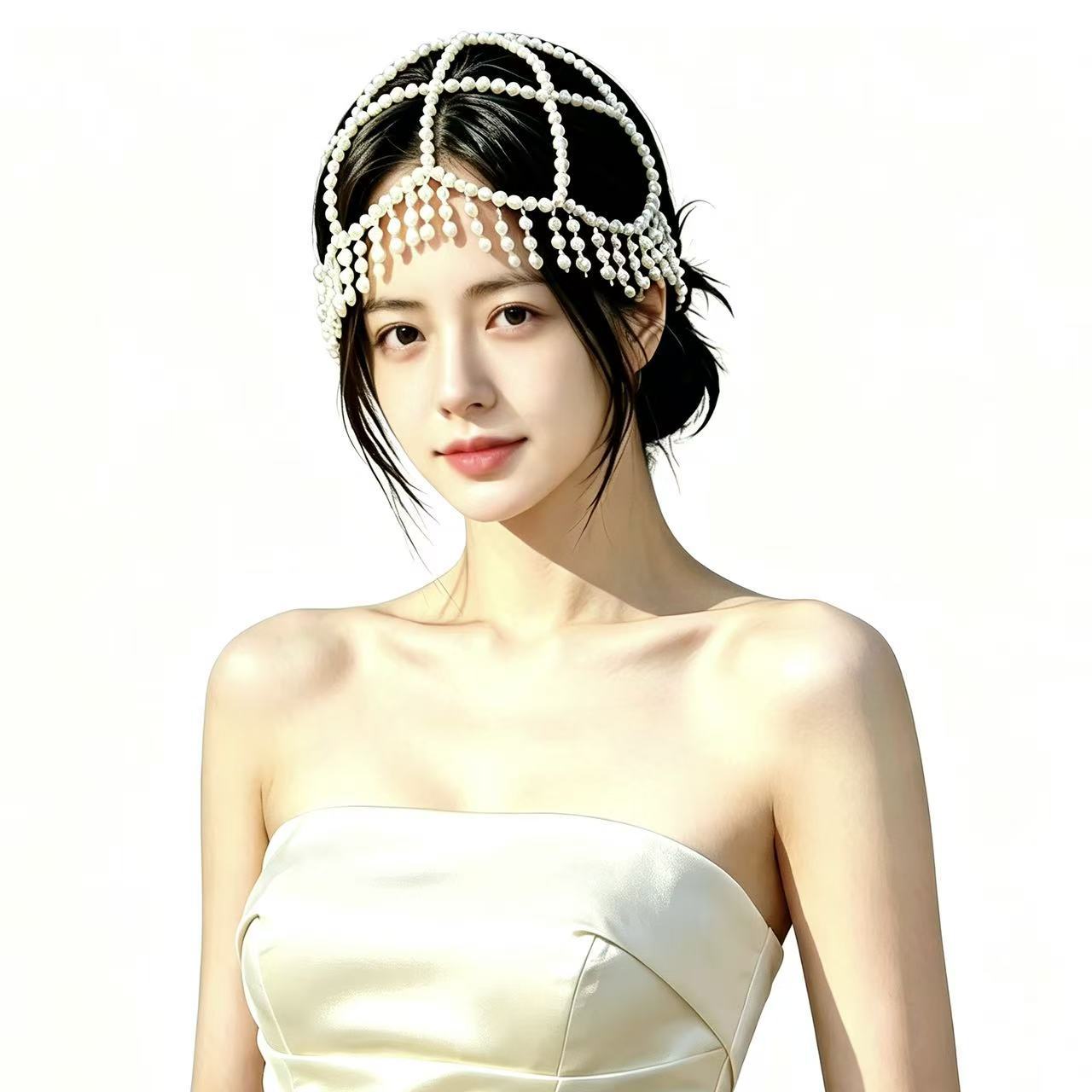 New Style Braided Imitation Pearl Tassel Hat Chain, Bridal Style Versatile Hair Accessory, Travel Photography Styling Accessory