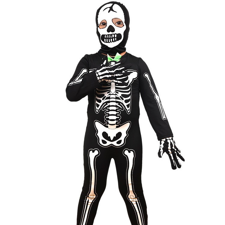 夏の欧米の爆発的な子供の黒い夜光の頭蓋の骨格の服は服装のハロウィンのcosの服装を装います。|undefined