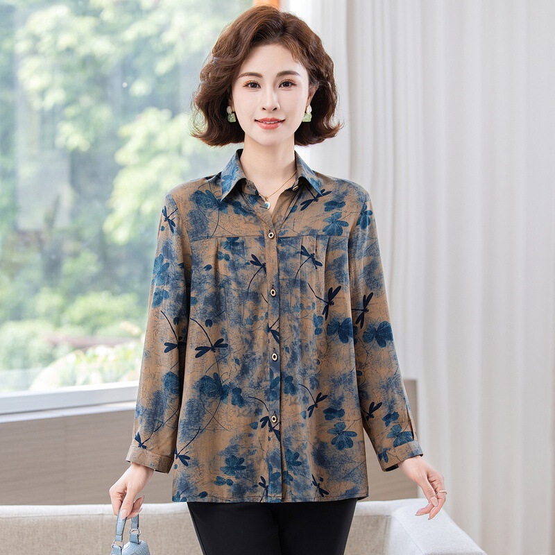 Spring dress 200kg fat mother dress plus fat plus size women's middle-aged shirt 50-60 years old cotton grandma coat