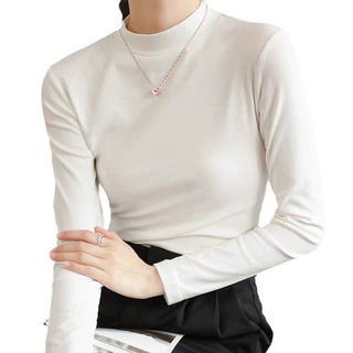 上衣T恤中领女士显瘦春秋2025打底衫T恤纯色打底高领百搭莫代尔
