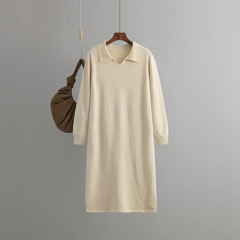 Women Clothing V neck Loose Solid Color Idle Overknee Sweater Dress Women Autumn Winter Dress