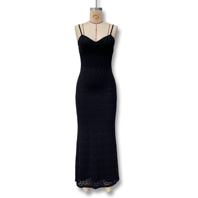 Comercio exterior Correa transfronteriza encaje costura perspectiva vestido europeo y americano SLIM-Fit color sólido sin espalda sexy vestido para las mujeres