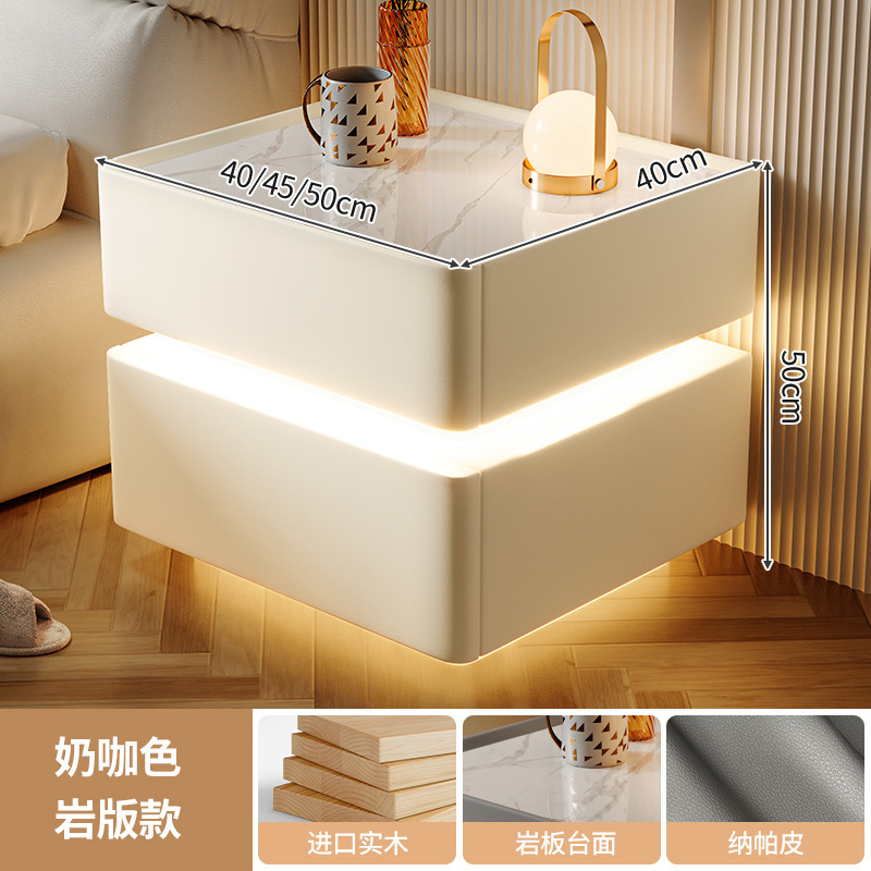 Mesita de noche inteligente, lujo ligero, alta calidad, madera maciza con luz 2024, nuevo dormitorio con cerradura, pequeño gabinete, simple y moderno