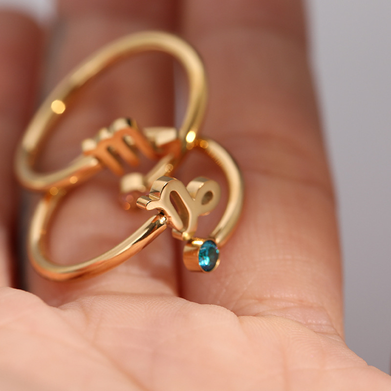 Bijoux En Gros Décontractée Style Simple Constellation Acier Au Titane Zircon Évider Incruster Anneau Ouvert display picture 1