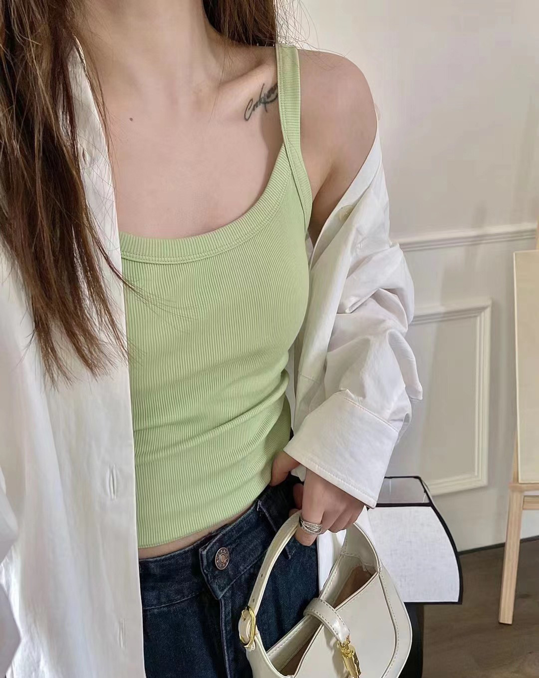 Ropa interior de camisola de verano con almohadilla en el pecho algodón roscado de las mujeres cómodo transpirable todo partido SLIM-Fit adelgazar ropa superior de fondo