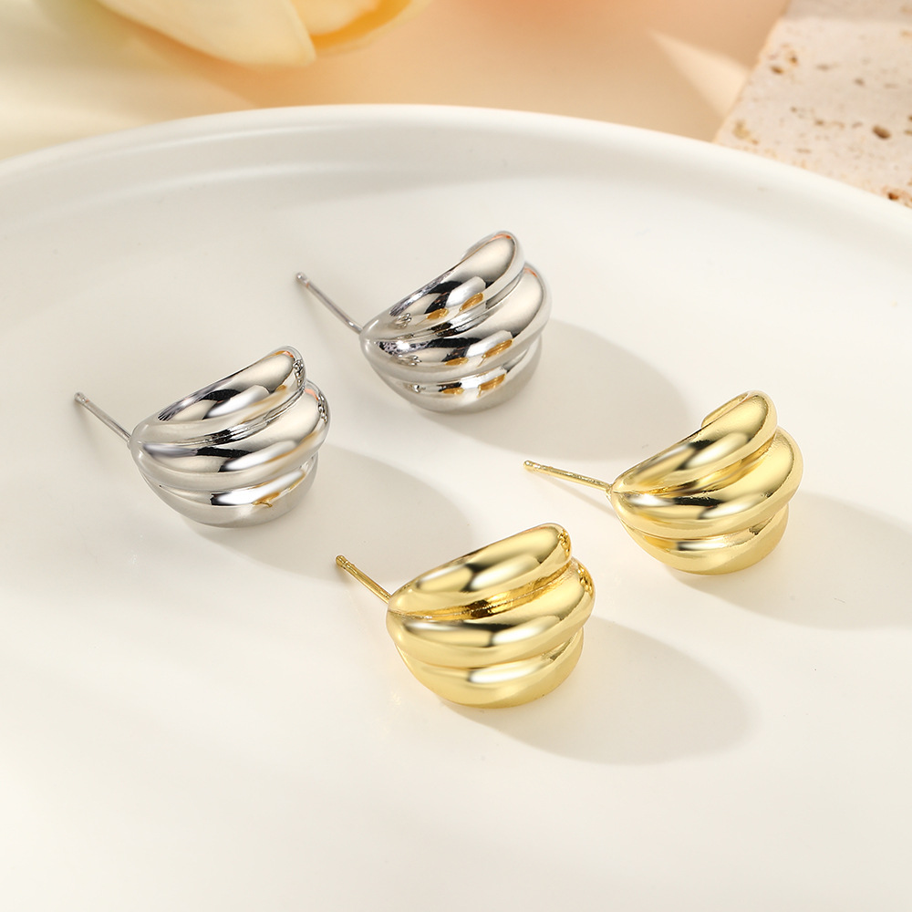 10g Weight Copper Ear Needle Material 18K Gold Plated Plating Material 1 Pair Simple Style Geometric Copper 18K Gold Plated Ear Studs