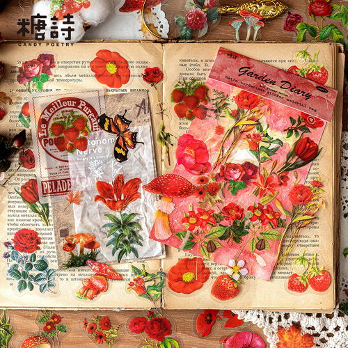 Sugar Poetry Material Pack Talking with Flowers Series Retro Handbook Diary DIY Flower Shaped Stickers 100 pieces into 6 styles
