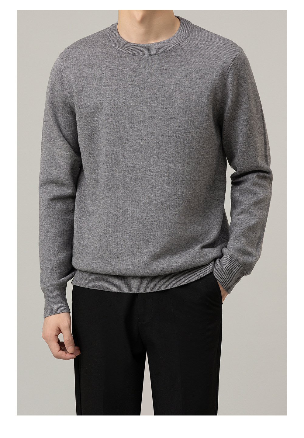 Suéter de hombre otoño y invierno nuevo cuello redondo caliente delgado casual hombre camiseta de fondo de color sólido de moda de hombre