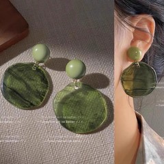 港风复古橄榄绿晕染耳环女轻奢小众高级感夸张个性紫色耳钉耳饰品