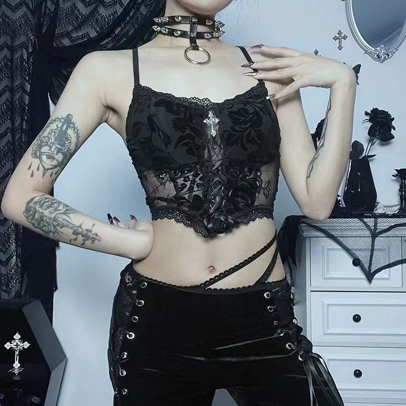 Пояс из кружева, короткий топ с чашечками, стиль Lolita, облегающий
