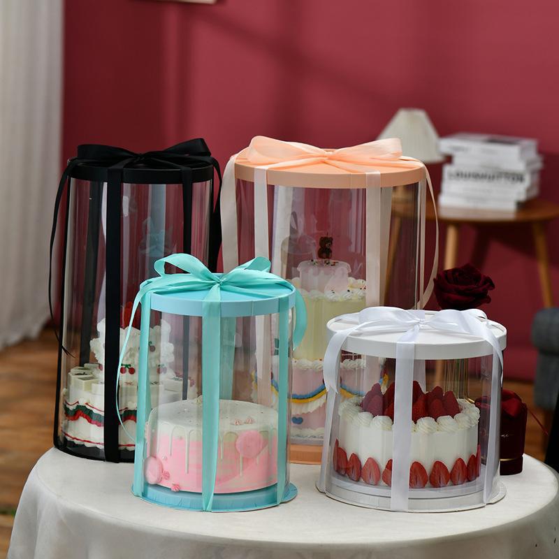 三层加高透明蛋糕盒纸小西点生日糕点包装盒批发烘焙打包盒