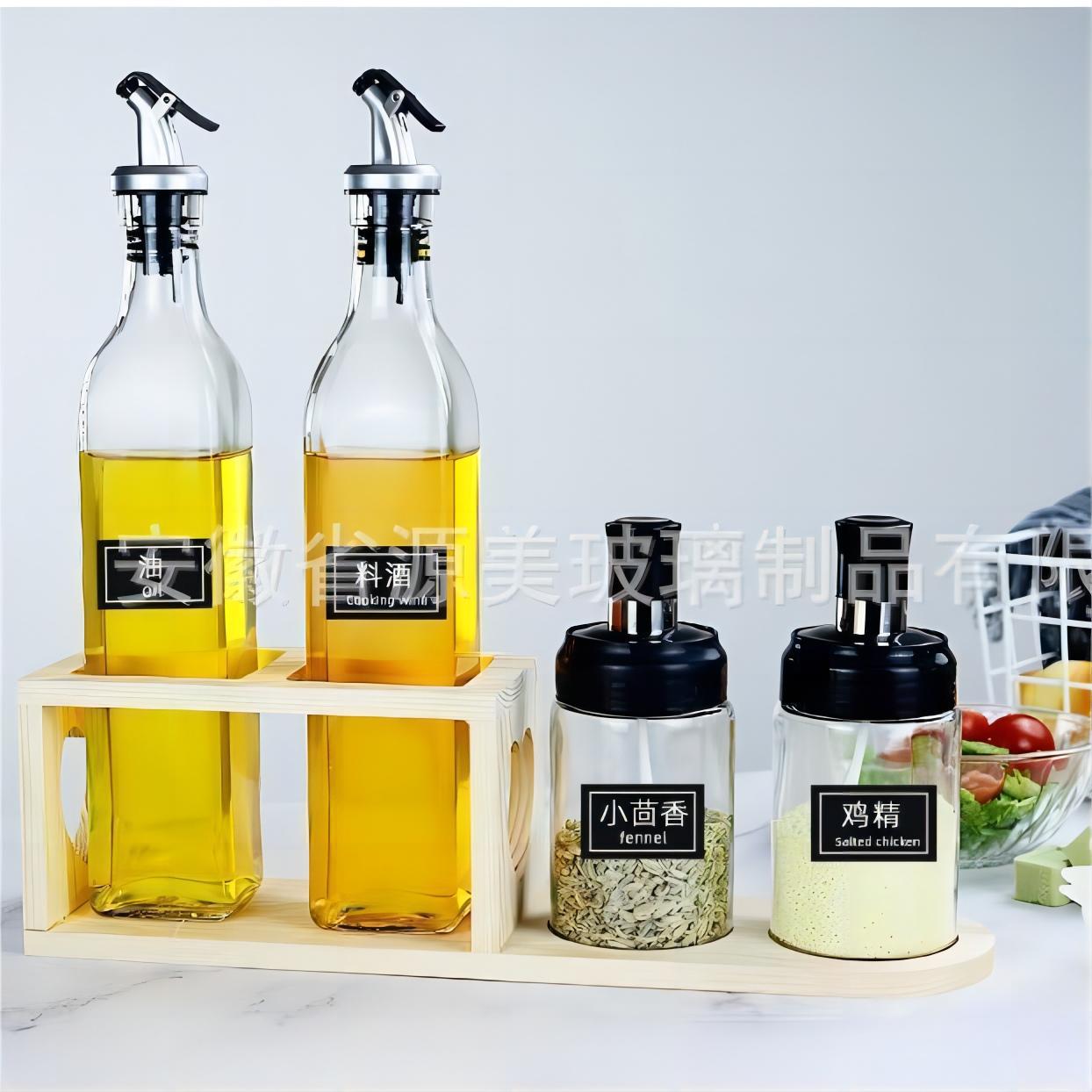 Tarro condimento de vidrio para el hogar botella de aceite suministros de cocina olla de aceite condimento tarro de sal salsa vinagre olla traje al por mayor