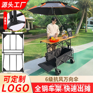 Foldable Mobile Cart for Street Vending, Portable Shopping Cart for Outdoor Camping, Picnic Cart, Trailer