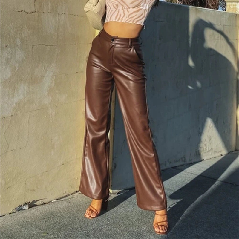2024 Amazon wish leather pants European and American foreign trade fashion new ladies high elastic PU leather pants leggings women's pants
