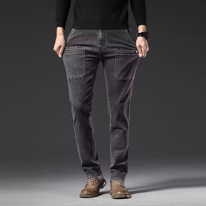 Stretch men's jeans autumn and winter New Fashion versatile multi-pocket straight slim fit casual trousers fashion