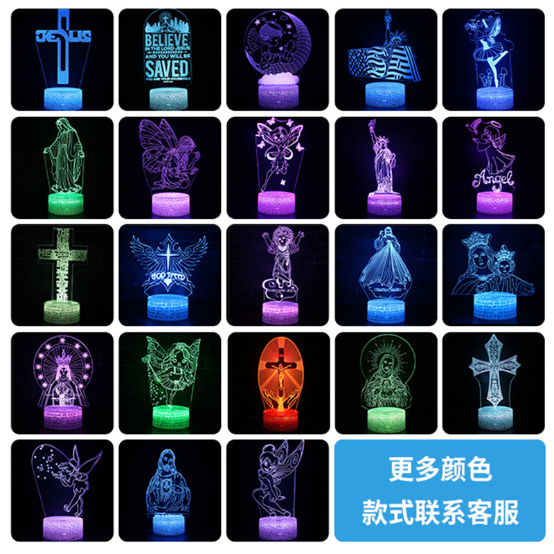 Luz de noche LED personalizada Jesús Virgen Ángel serie lámpara de mesa regalo creativo acrílico 3D noche luz al por mayor