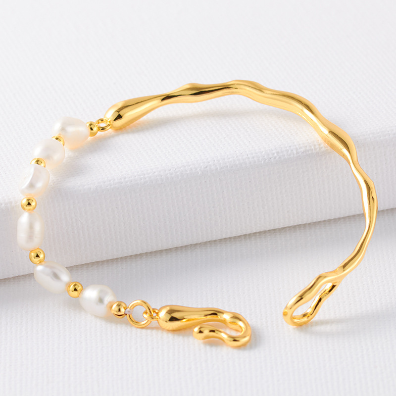 16g Weight Elegant Irregular Freshwater Pearl Brass 18K Gold Plated In Bulk