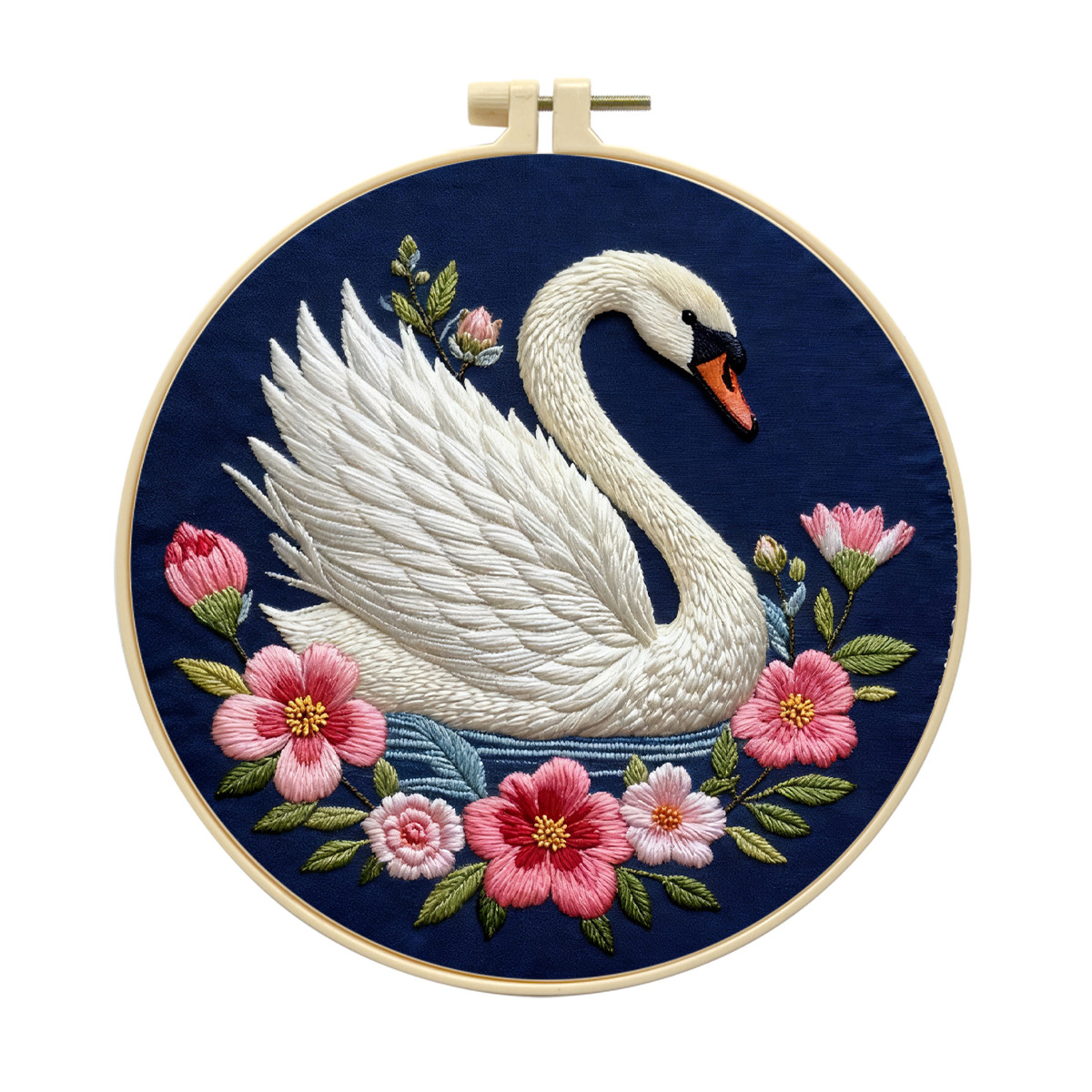 Flor hecha a mano patrón bordado DIY material paquete de cisne blanco creativo bordado de animales tela colgante principiante