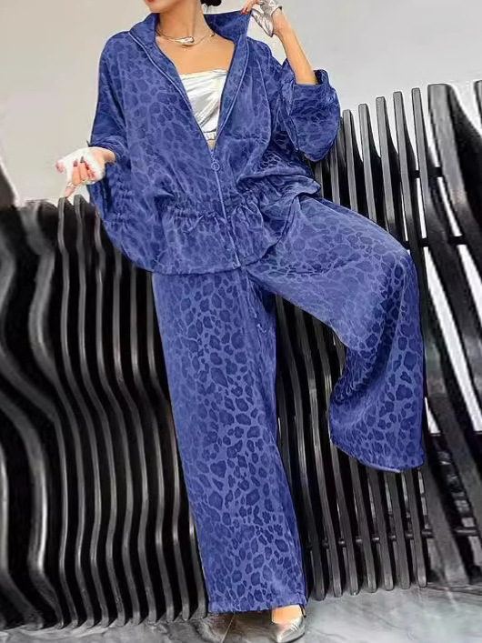 Women's Clothing Autumn Lapel Long Sleeved Leopard Print Casual Suit_voghion.com